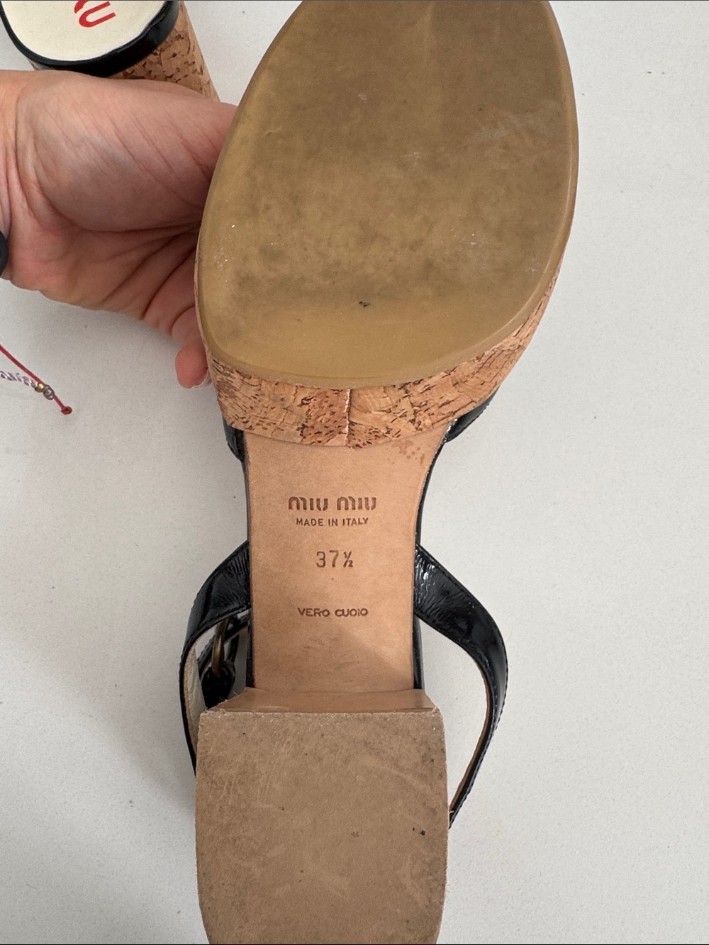 Miu Miu Black Patent Leather Cork Block Heel Sandals - Picture 7 of 7